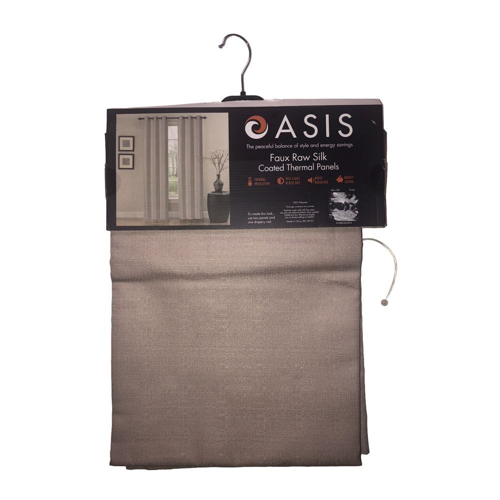 Curtains Blackout Darkening Insulating Grommets Faux Raw Silk Taupe 80x84" Oasis
